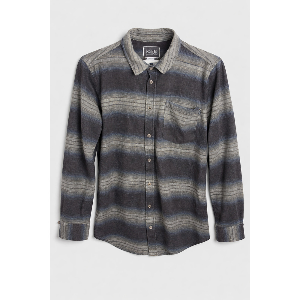 Valor Collective Button Front Flannel Shirt Gray Blue Striped Casual Soft M